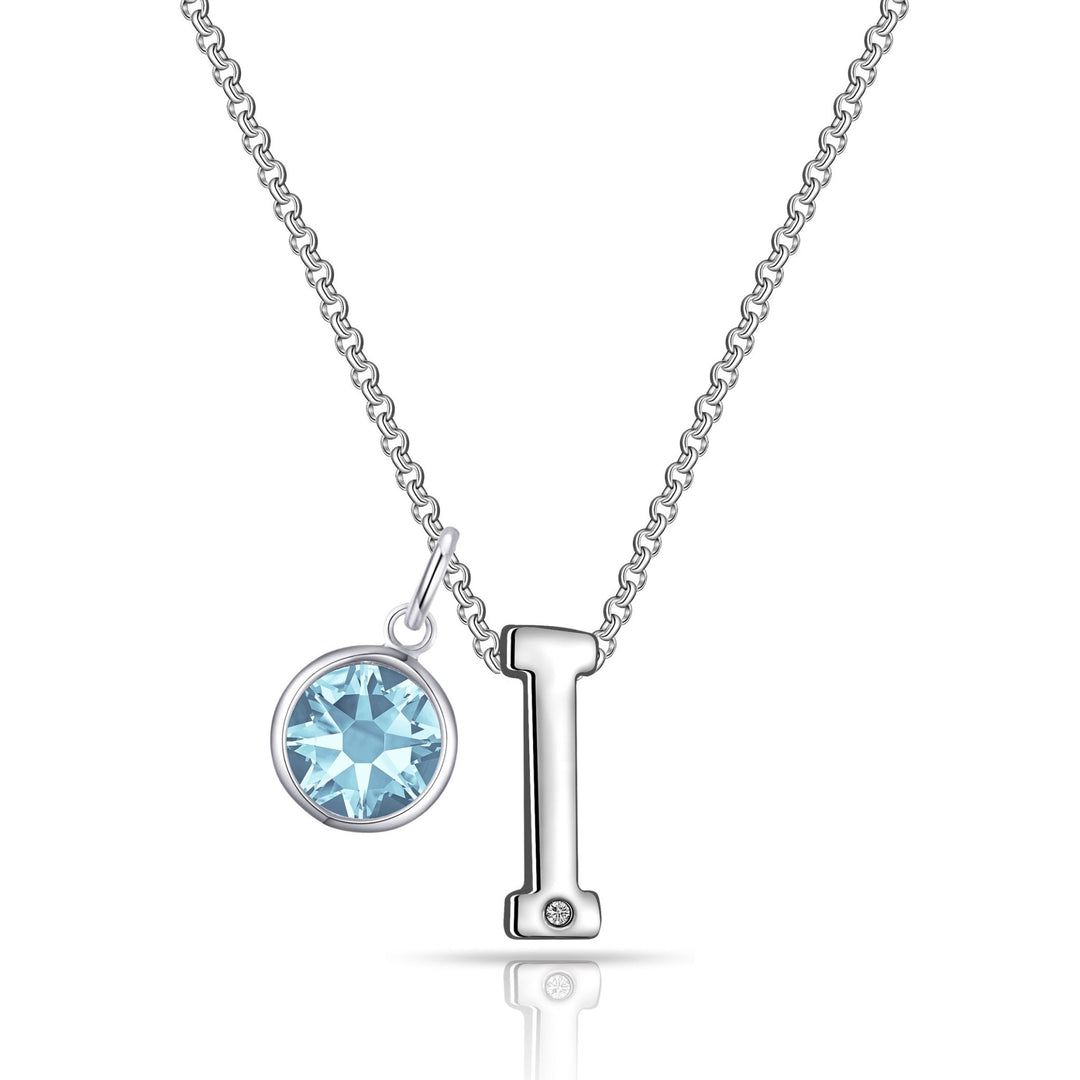 Initial I Necklace with Birthstone Charm Created with Zircondia® Crystals - Philip Jones Jewellery