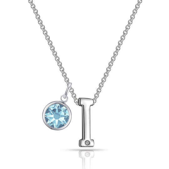 Initial I Necklace with Birthstone Charm Created with Zircondia® Crystals - Philip Jones Jewellery