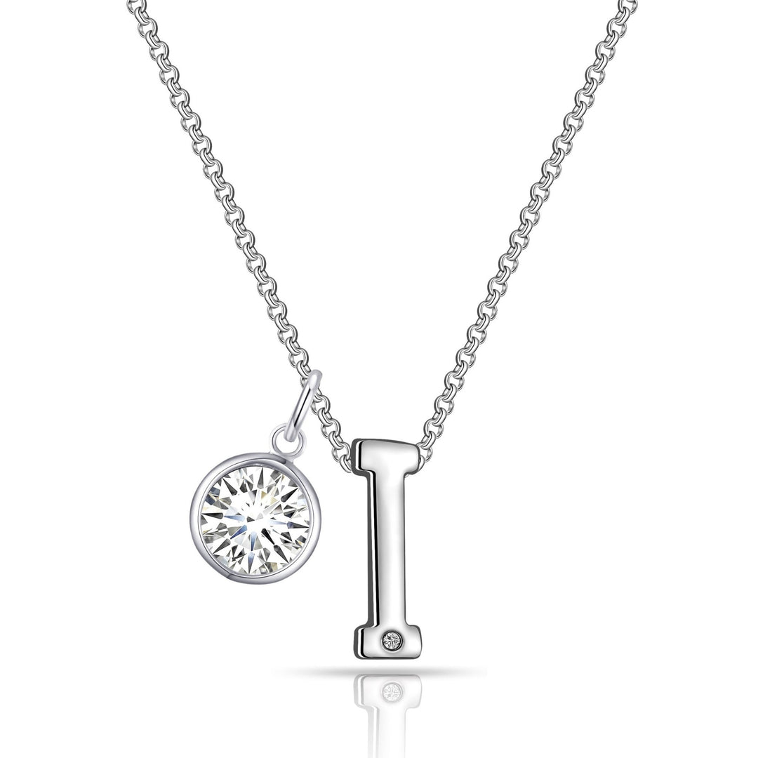 Initial I Necklace with Birthstone Charm Created with Zircondia® Crystals - Philip Jones Jewellery