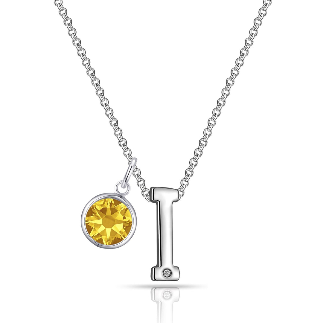 Initial I Necklace with Birthstone Charm Created with Zircondia® Crystals - Philip Jones Jewellery