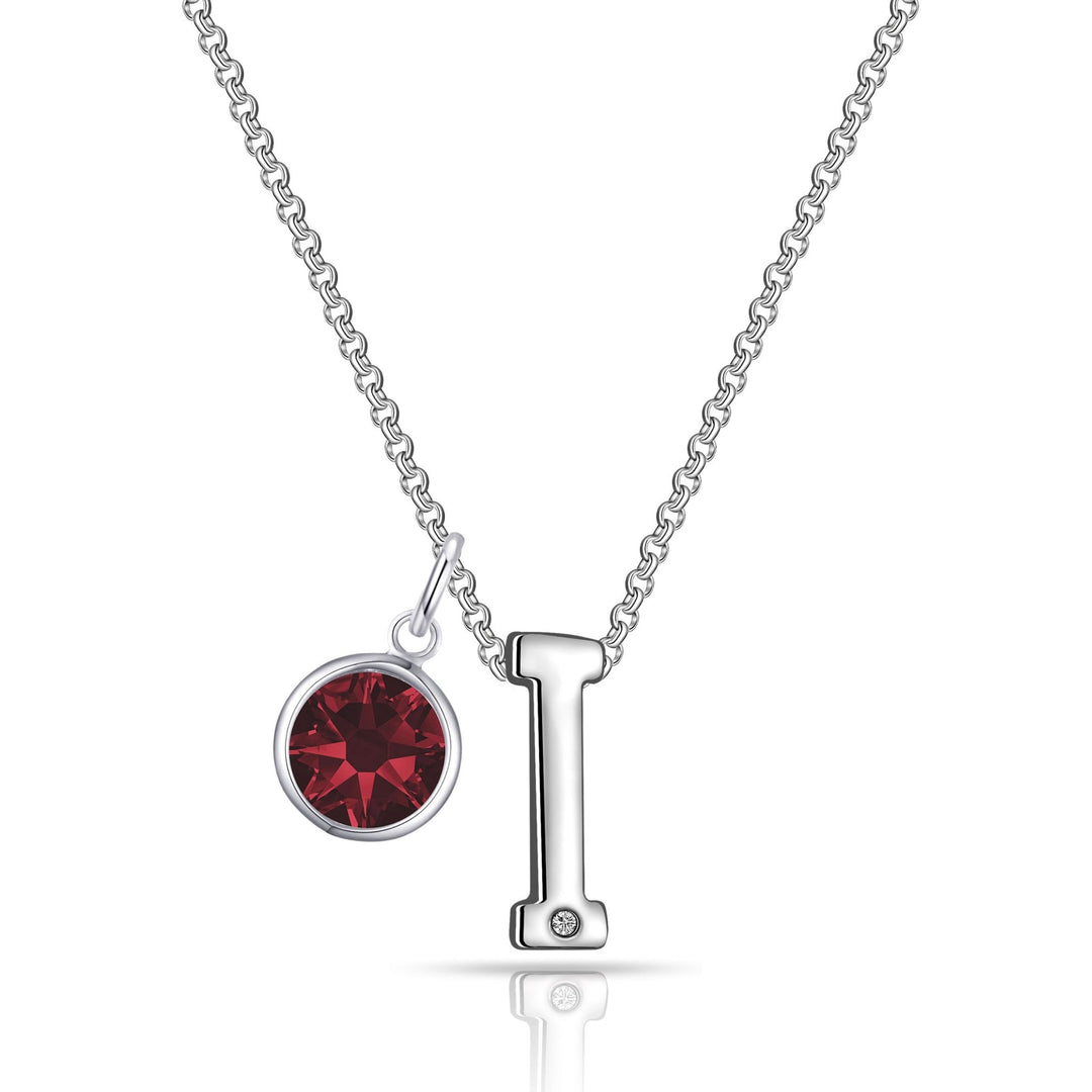 Initial I Necklace with Birthstone Charm Created with Zircondia® Crystals - Philip Jones Jewellery
