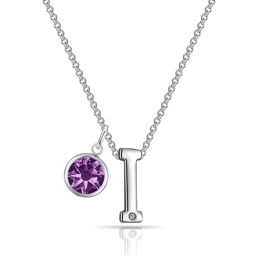 Initial I Necklace with Birthstone Charm Created with Zircondia® Crystals - Philip Jones Jewellery