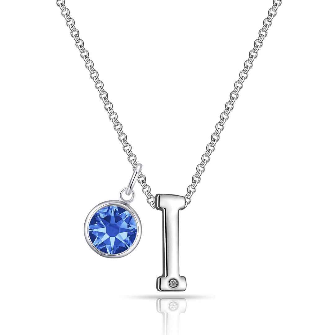 Initial I Necklace with Birthstone Charm Created with Zircondia® Crystals - Philip Jones Jewellery