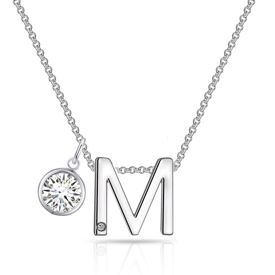 Initial M Necklace with Birthstone Charm Created with Zircondia® Crystals - Philip Jones Jewellery