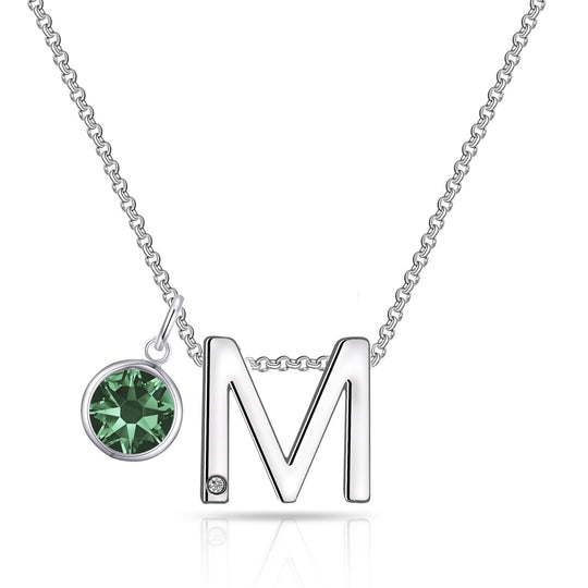 Initial M Necklace with Birthstone Charm Created with Zircondia® Crystals - Philip Jones Jewellery