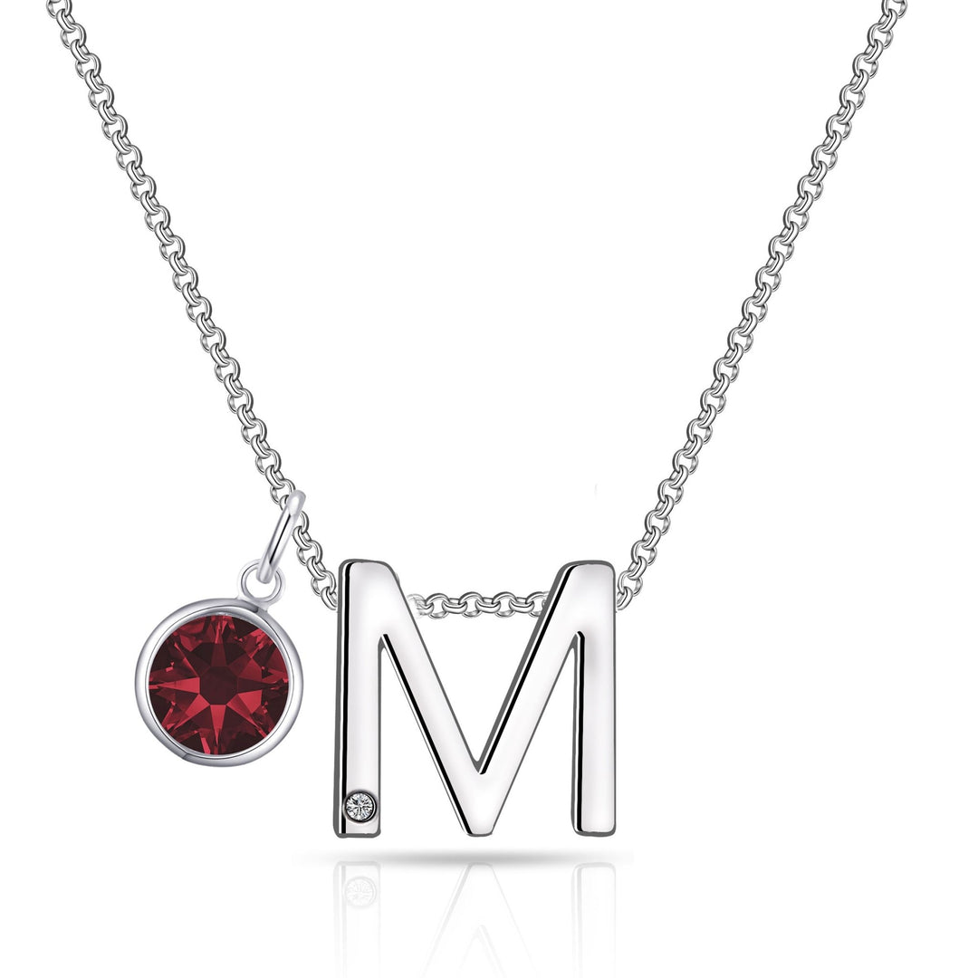 Initial M Necklace with Birthstone Charm Created with Zircondia® Crystals - Philip Jones Jewellery