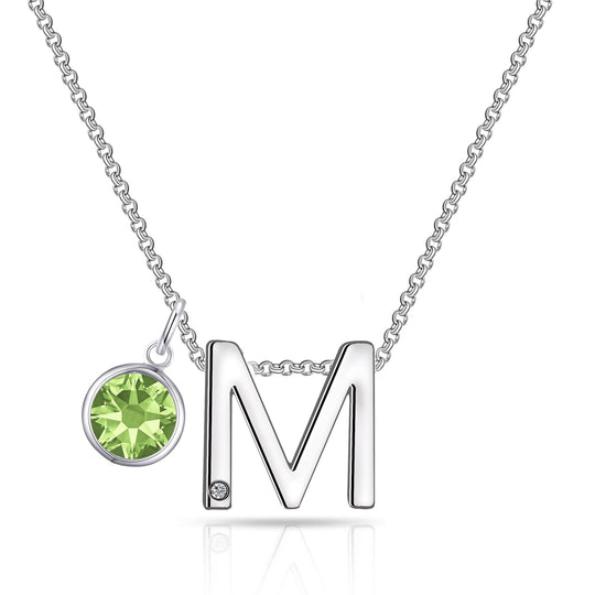 Initial M Necklace with Birthstone Charm Created with Zircondia® Crystals - Philip Jones Jewellery