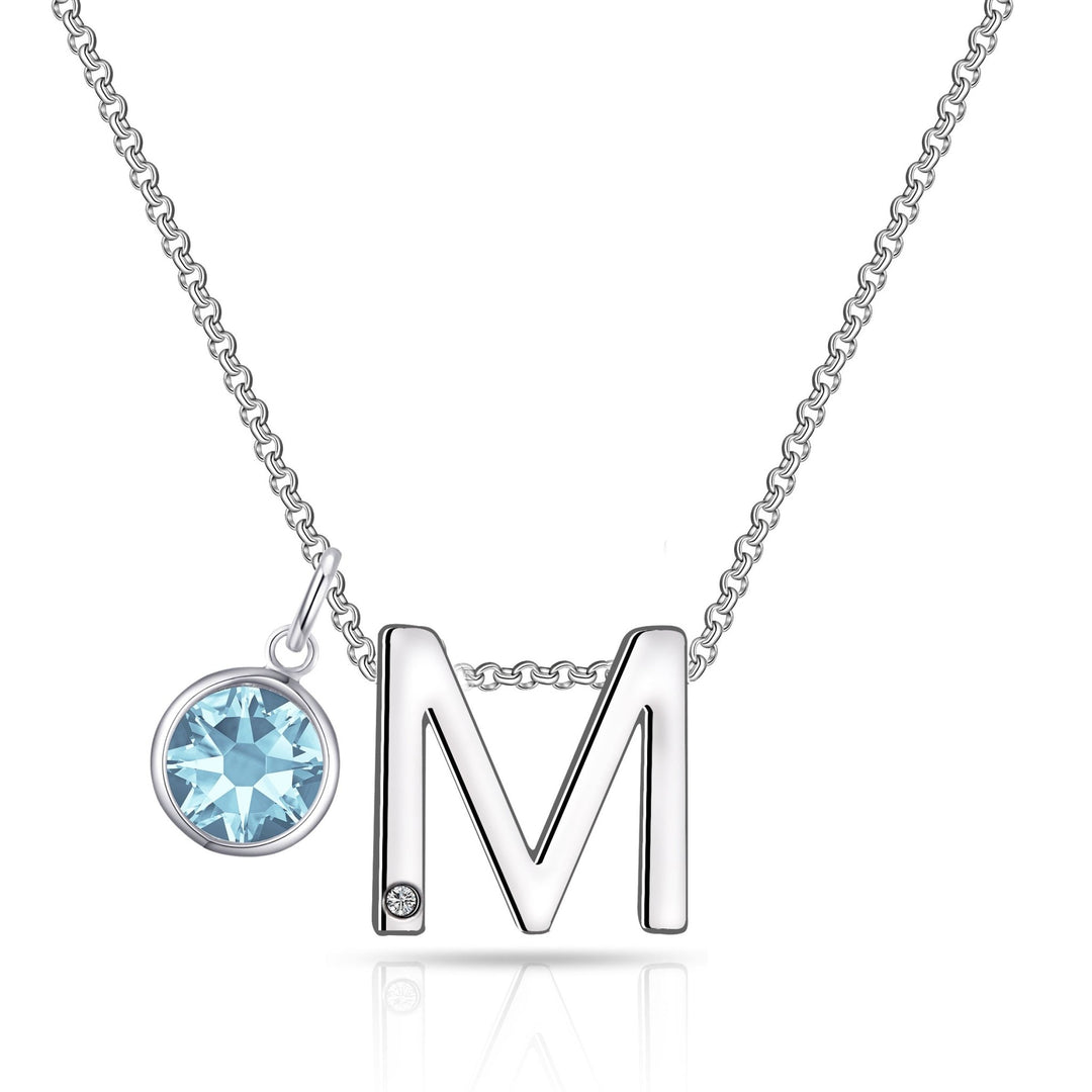 Initial M Necklace with Birthstone Charm Created with Zircondia® Crystals - Philip Jones Jewellery