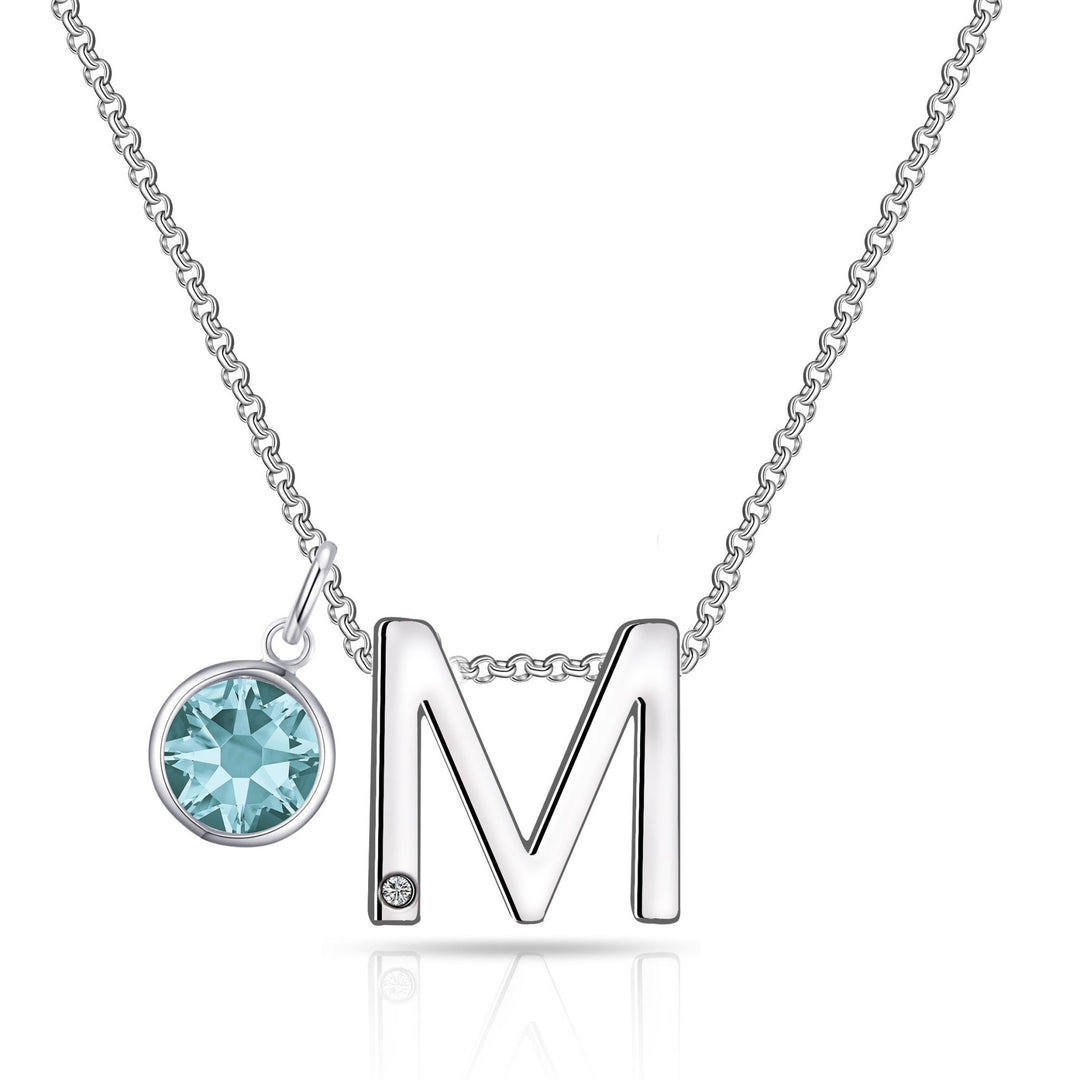 Initial M Necklace with Birthstone Charm Created with Zircondia® Crystals - Philip Jones Jewellery