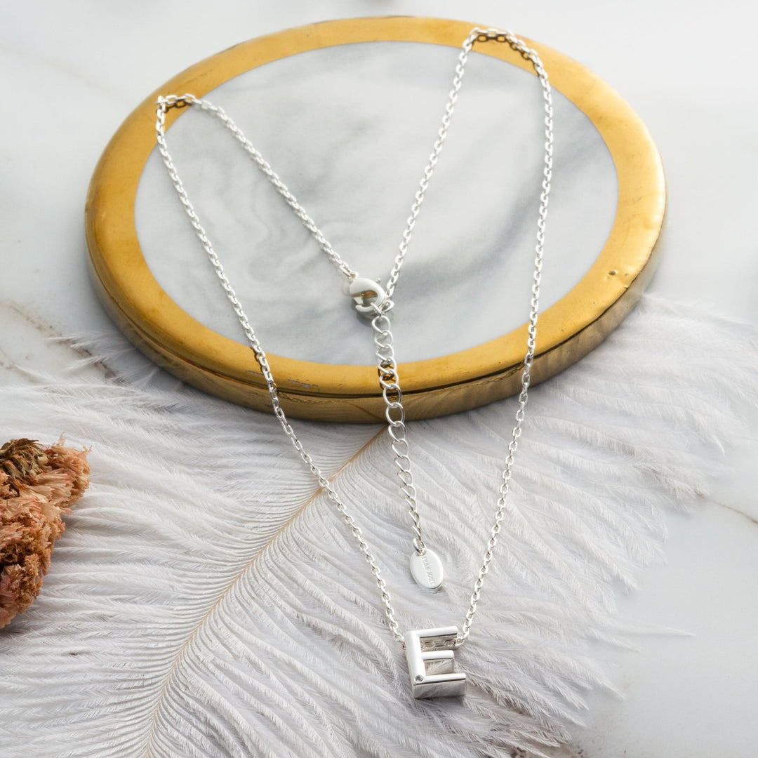 Initial Necklace Letter E Created with Zircondia® Crystals - Philip Jones Jewellery
