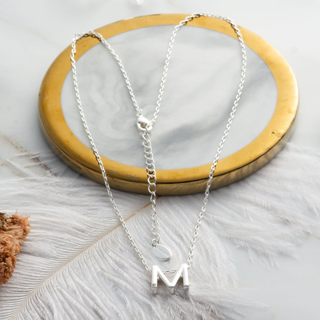 Initial Necklace Letter M Created with Zircondia® Crystals - Philip Jones Jewellery