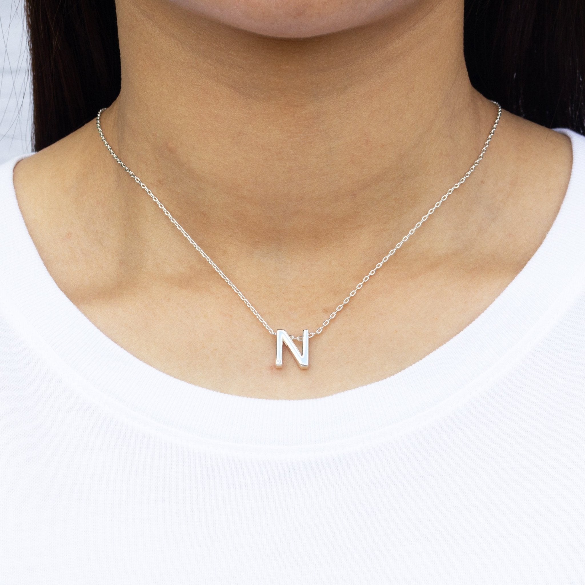 Initial Necklace Letter N Created with Zircondia® Crystals - Philip Jones Jewellery