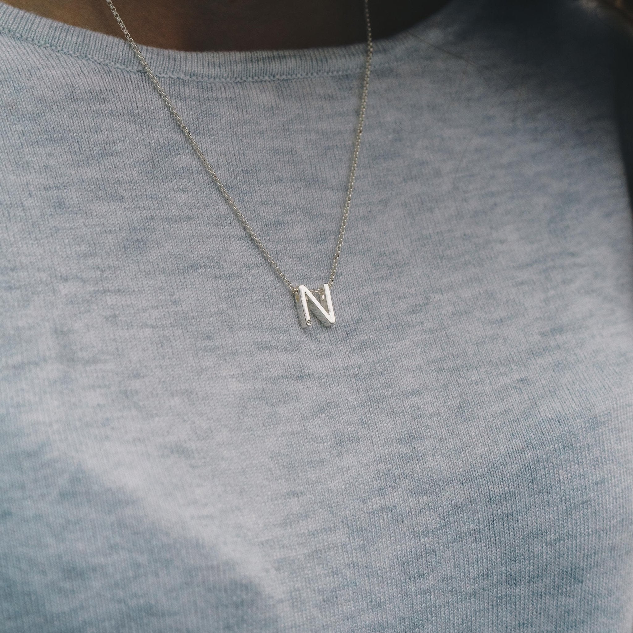 Initial Necklace Letter N Created with Zircondia® Crystals - Philip Jones Jewellery