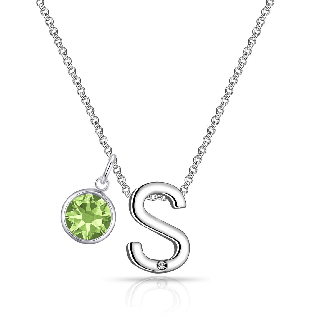Initial S Necklace with Birthstone Charm Created with Zircondia® Crystals - Philip Jones Jewellery
