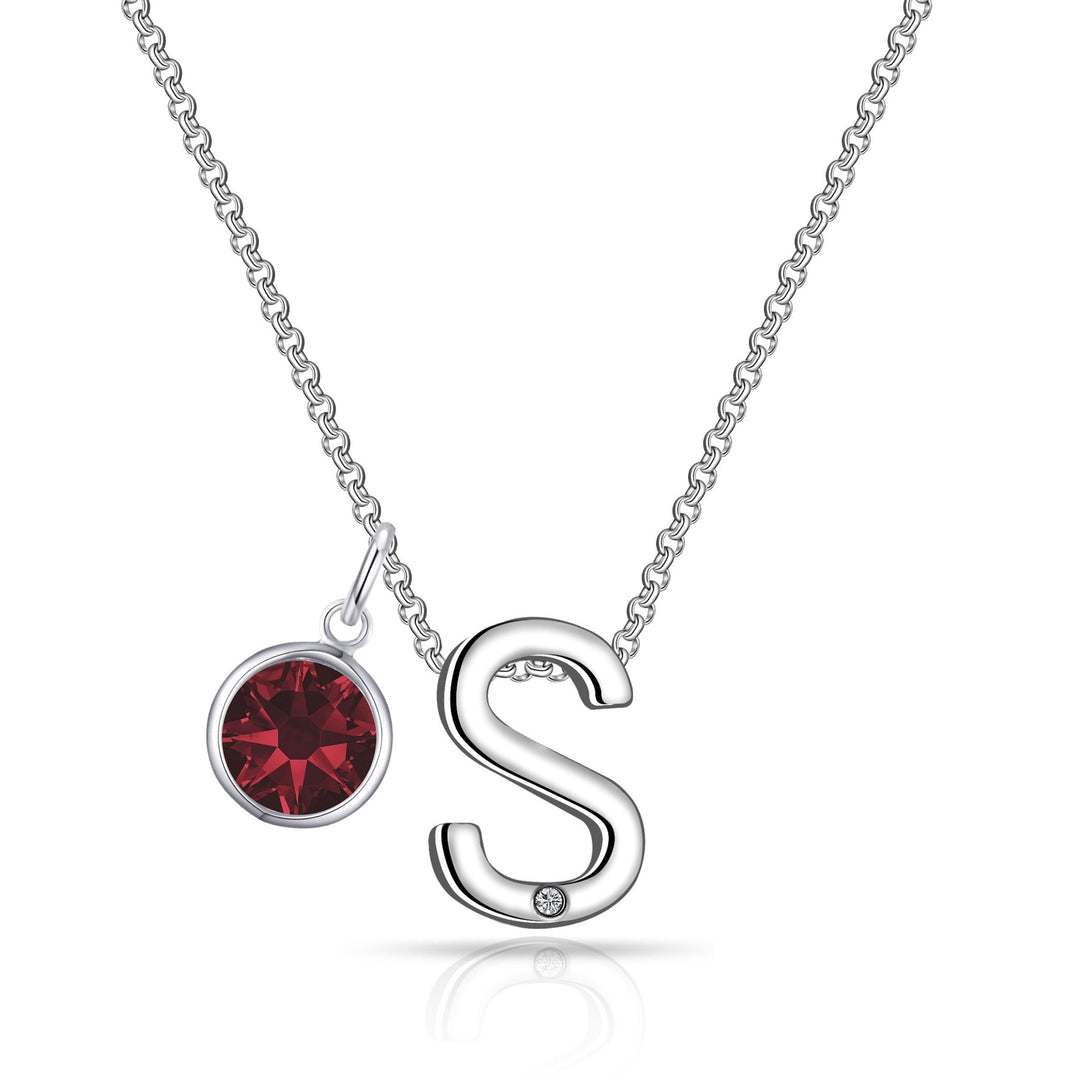 Initial S Necklace with Birthstone Charm Created with Zircondia® Crystals - Philip Jones Jewellery