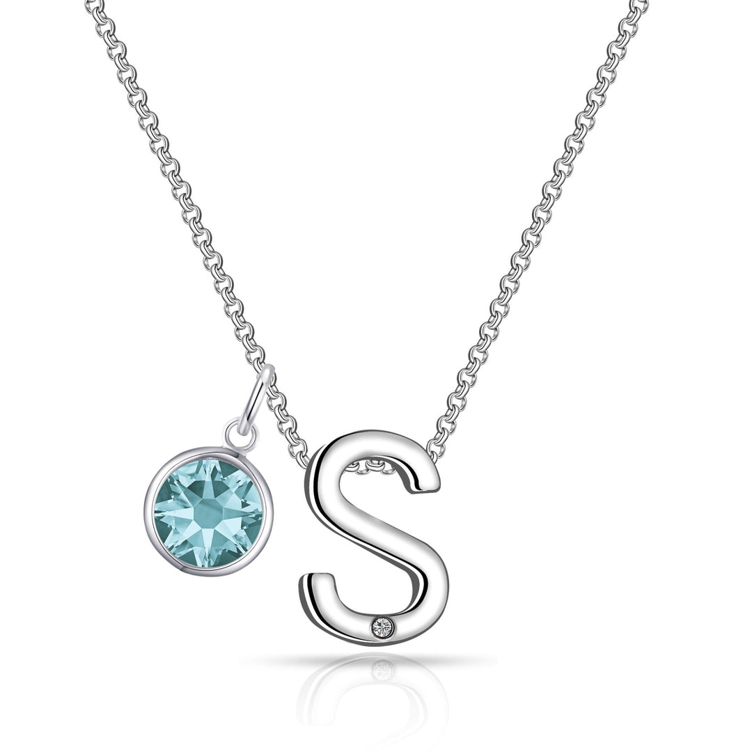 Initial S Necklace with Birthstone Charm Created with Zircondia® Crystals - Philip Jones Jewellery