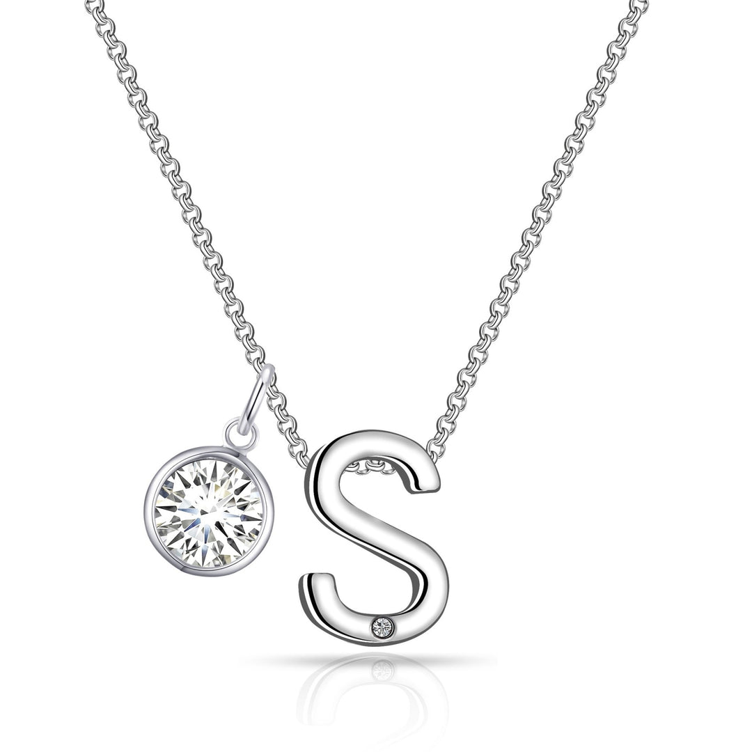 Initial S Necklace with Birthstone Charm Created with Zircondia® Crystals - Philip Jones Jewellery