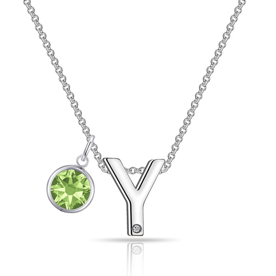 Initial Y Necklace with Birthstone Charm Created with Zircondia® Crystals - Philip Jones Jewellery