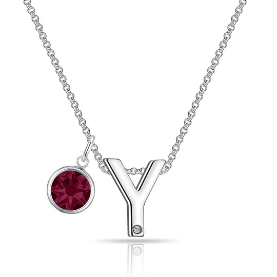 Initial Y Necklace with Birthstone Charm Created with Zircondia® Crystals - Philip Jones Jewellery