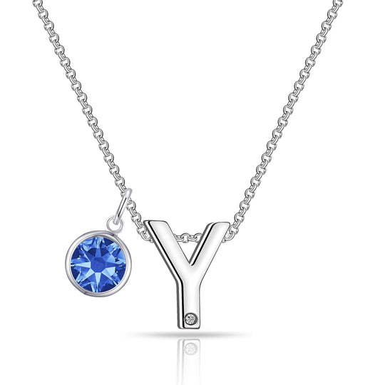 Initial Y Necklace with Birthstone Charm Created with Zircondia® Crystals - Philip Jones Jewellery