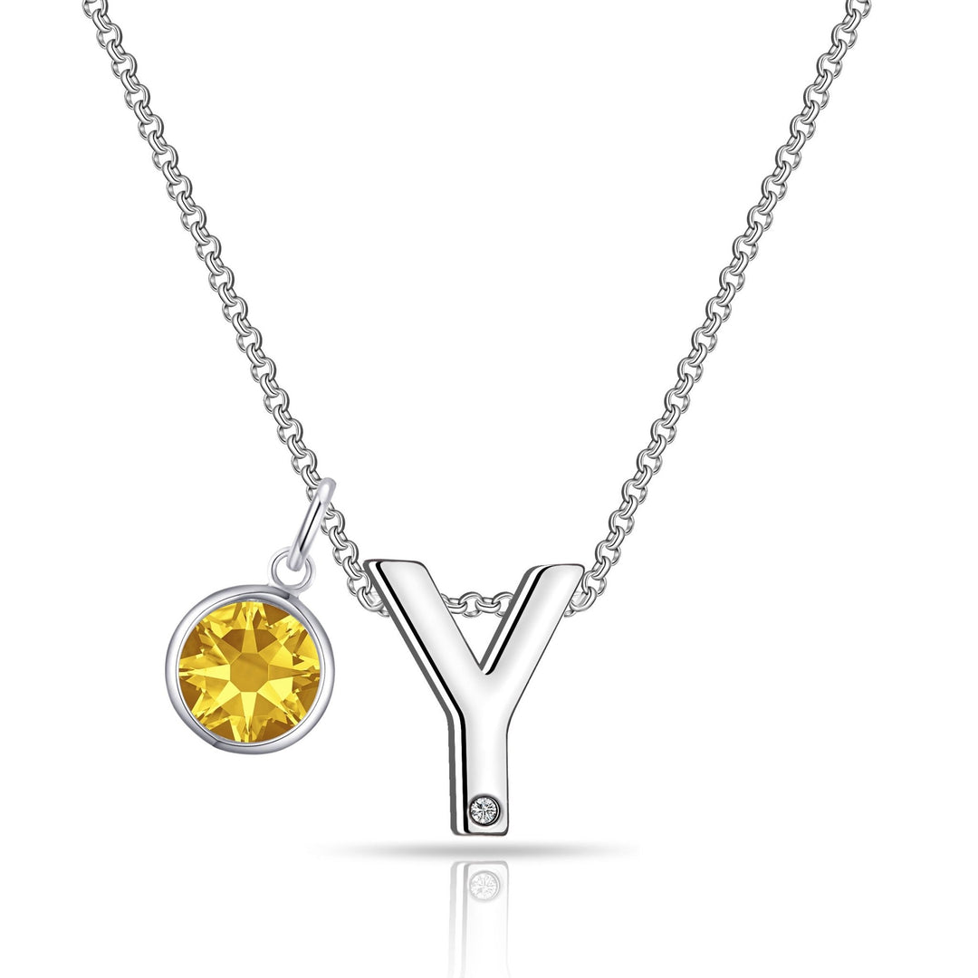 Initial Y Necklace with Birthstone Charm Created with Zircondia® Crystals - Philip Jones Jewellery