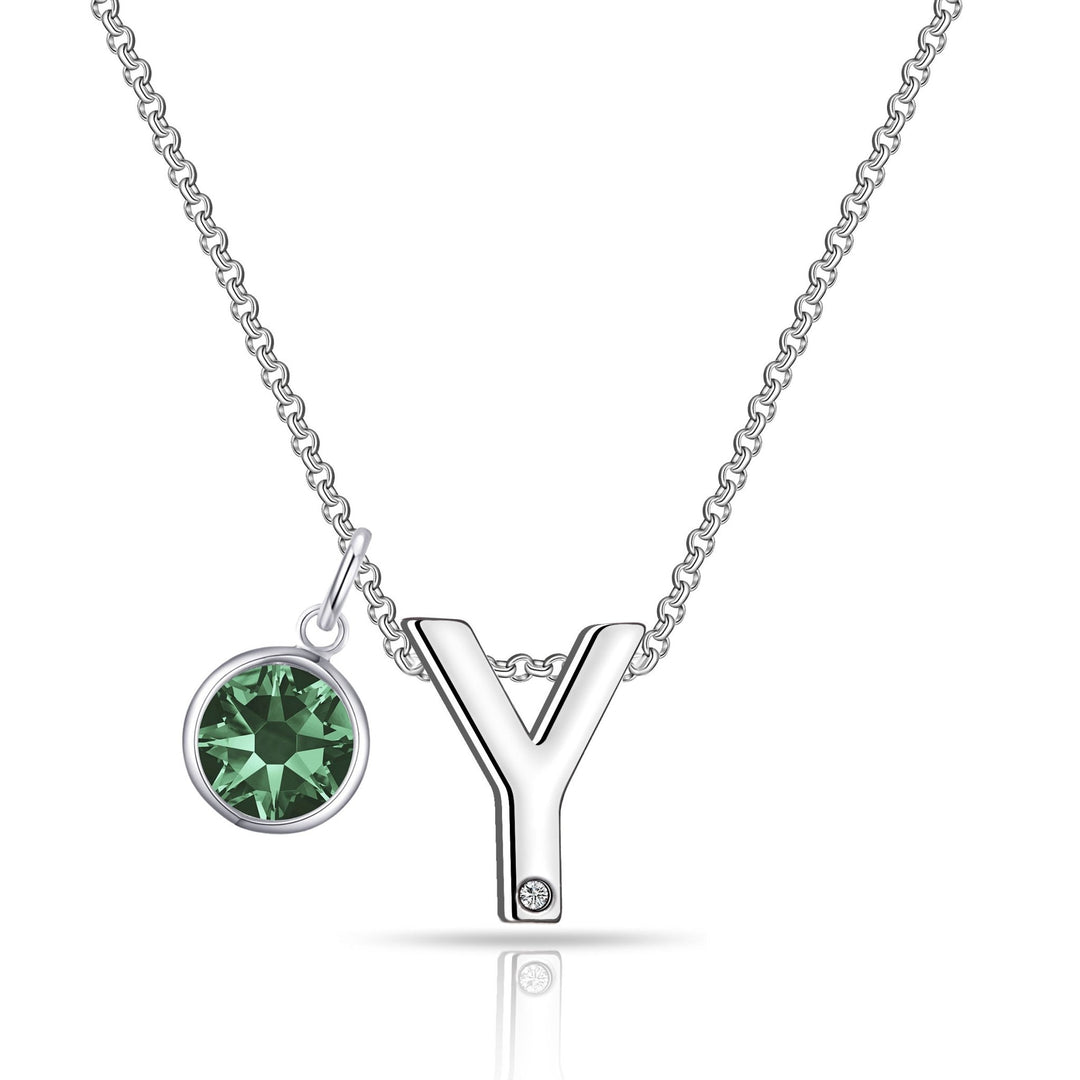 Initial Y Necklace with Birthstone Charm Created with Zircondia® Crystals - Philip Jones Jewellery