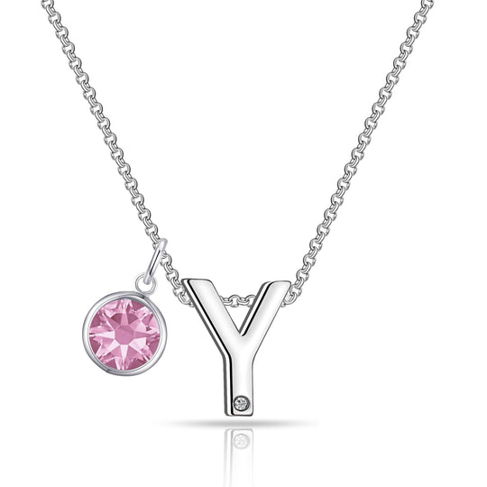 Initial Y Necklace with Birthstone Charm Created with Zircondia® Crystals - Philip Jones Jewellery