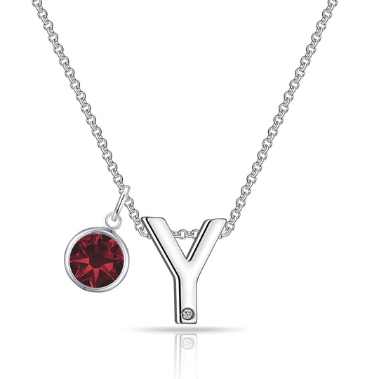 Initial Y Necklace with Birthstone Charm Created with Zircondia® Crystals - Philip Jones Jewellery