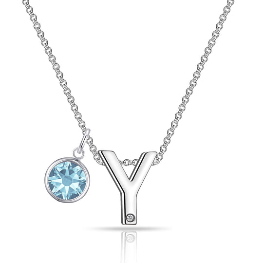 Initial Y Necklace with Birthstone Charm Created with Zircondia® Crystals - Philip Jones Jewellery
