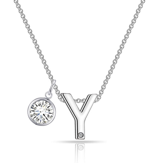 Initial Y Necklace with Birthstone Charm Created with Zircondia® Crystals - Philip Jones Jewellery