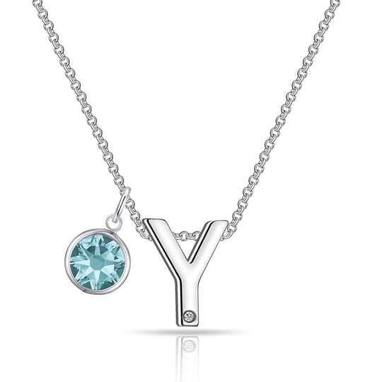 Initial Y Necklace with Birthstone Charm Created with Zircondia® Crystals - Philip Jones Jewellery