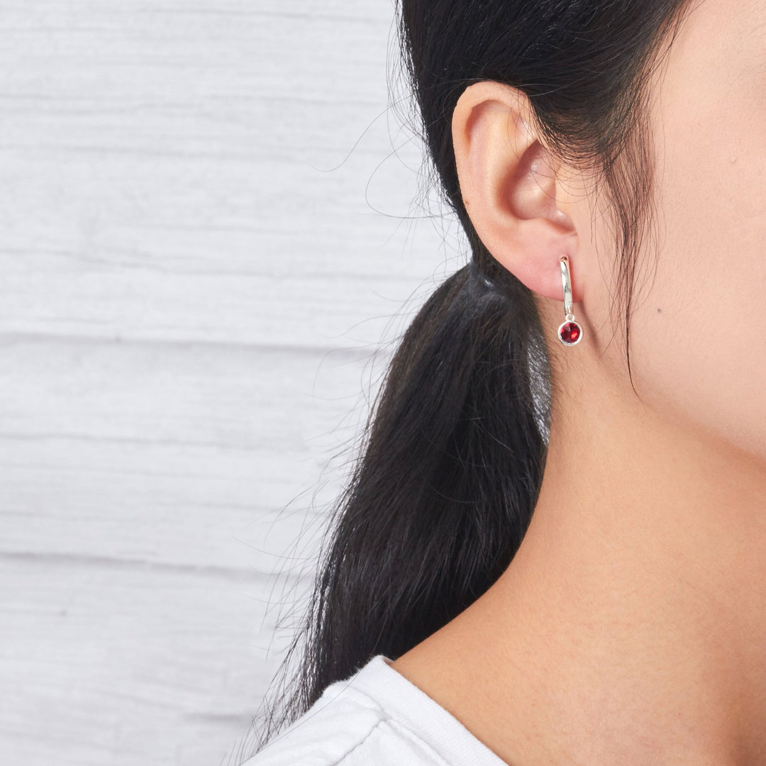 January Birthstone Hoop Earrings Created with Garnet Zircondia® Crystals - Philip Jones Jewellery