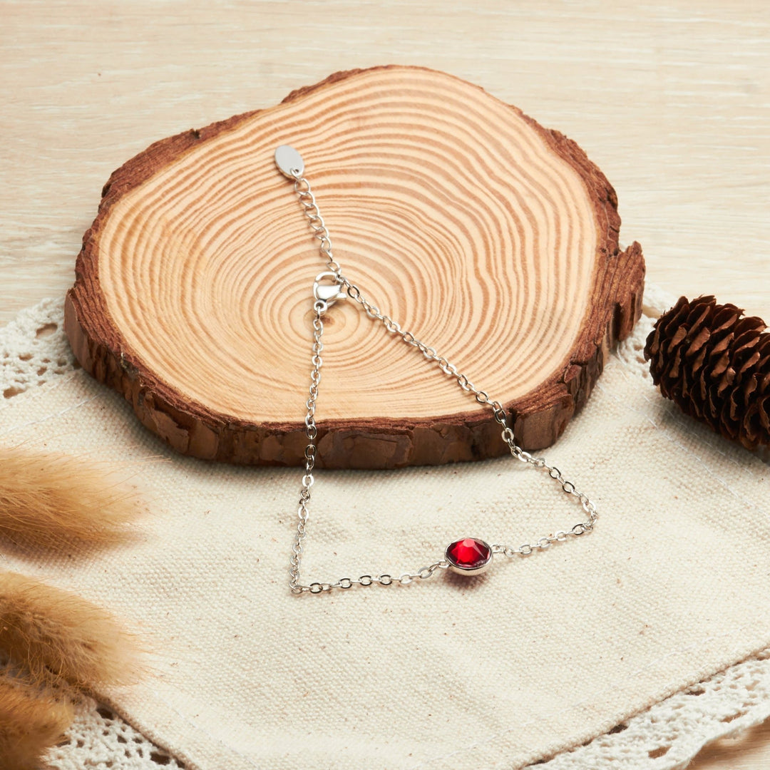 January (Garnet) Birthstone Anklet Created with Zircondia® Crystals - Philip Jones Jewellery