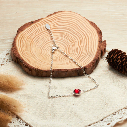 January (Garnet) Birthstone Anklet Created with Zircondia® Crystals - Philip Jones Jewellery