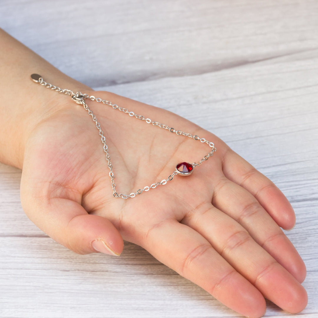 January (Garnet) Birthstone Anklet Created with Zircondia® Crystals - Philip Jones Jewellery