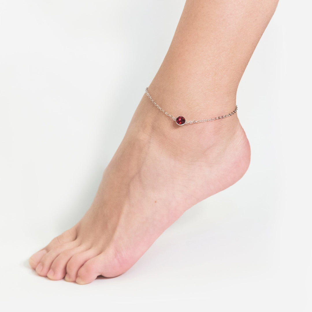 January (Garnet) Birthstone Anklet Created with Zircondia® Crystals - Philip Jones Jewellery