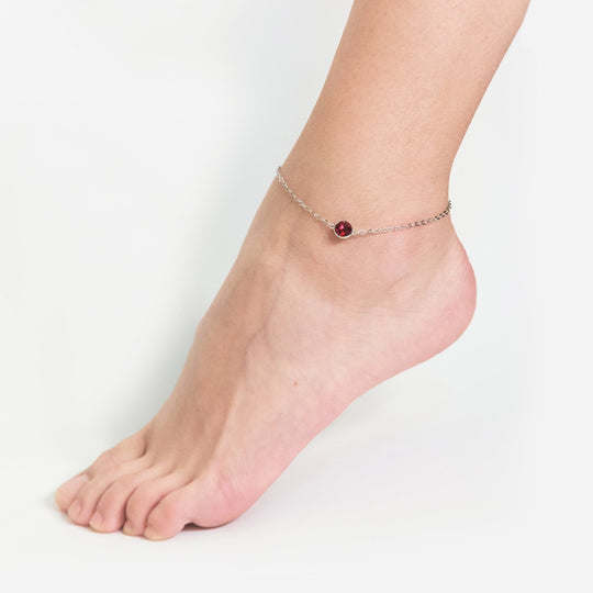 January (Garnet) Birthstone Anklet Created with Zircondia® Crystals - Philip Jones Jewellery