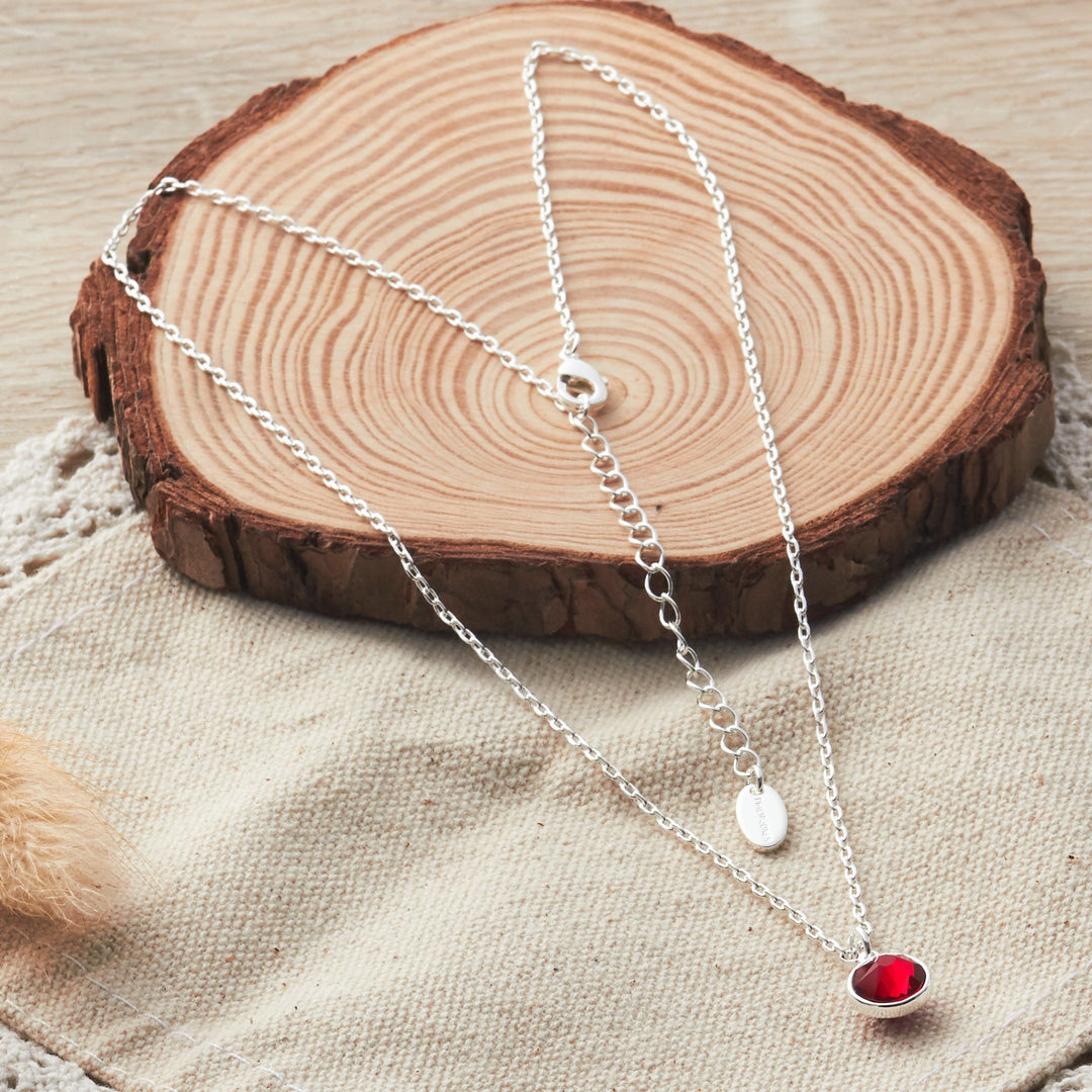 January (Garnet) Birthstone Necklace Created with Zircondia® Crystals - Philip Jones Jewellery