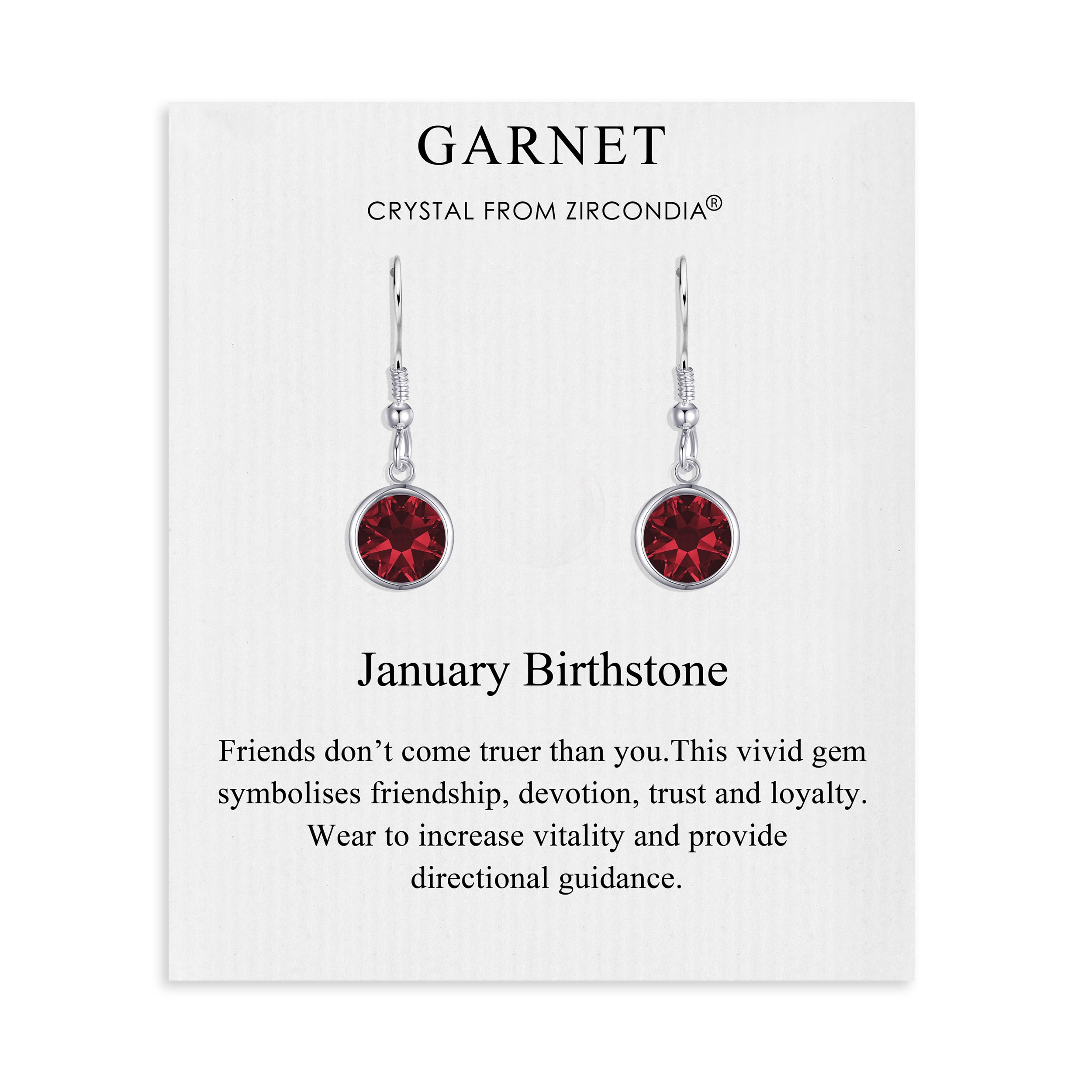 January Birthstone Drop Earrings Created with Garnet Zircondia® Crystals by Philip Jones Jewellery