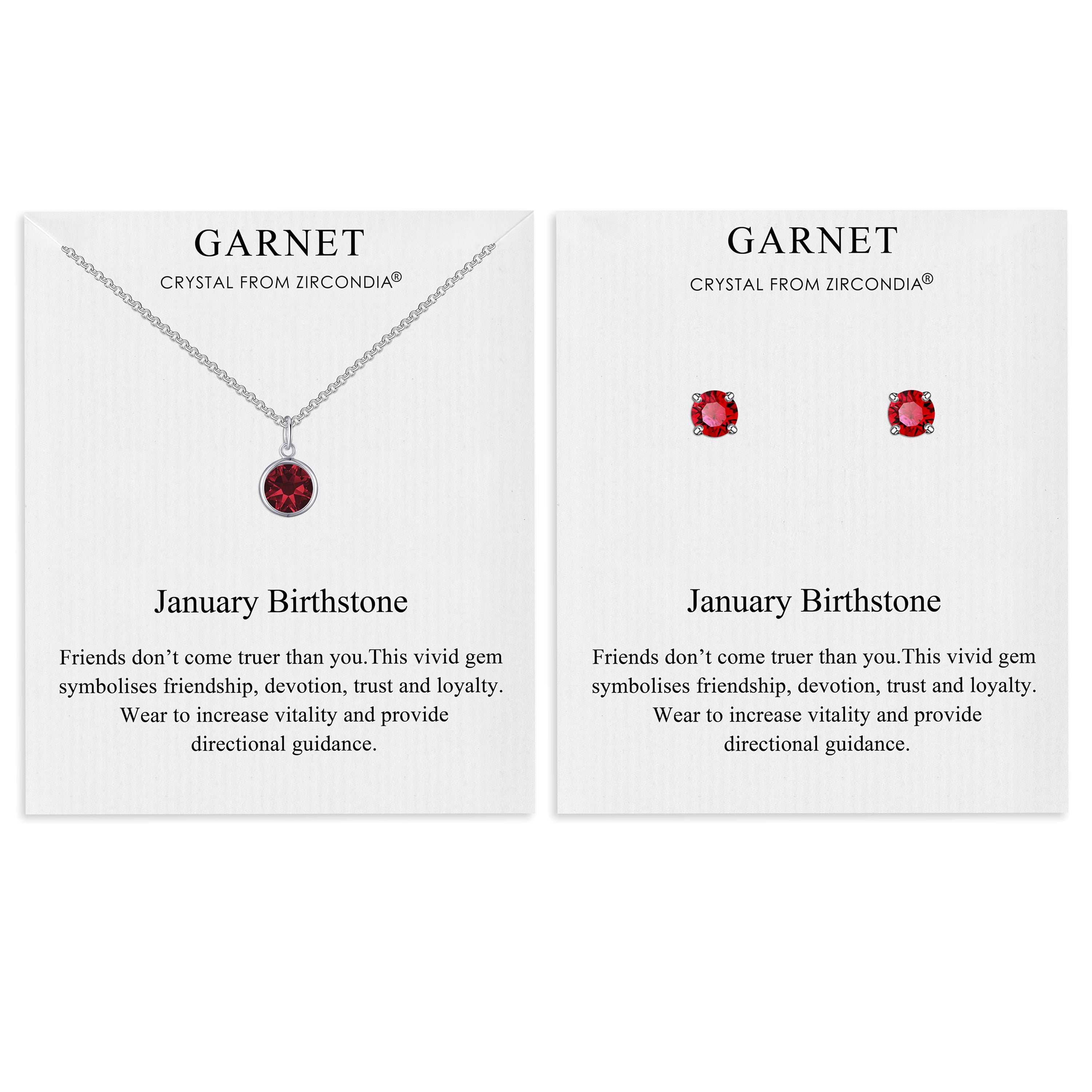 January (Garnet) Birthstone Necklace & Earrings Set Created with Zircondia® Crystals by Philip Jones Jewellery