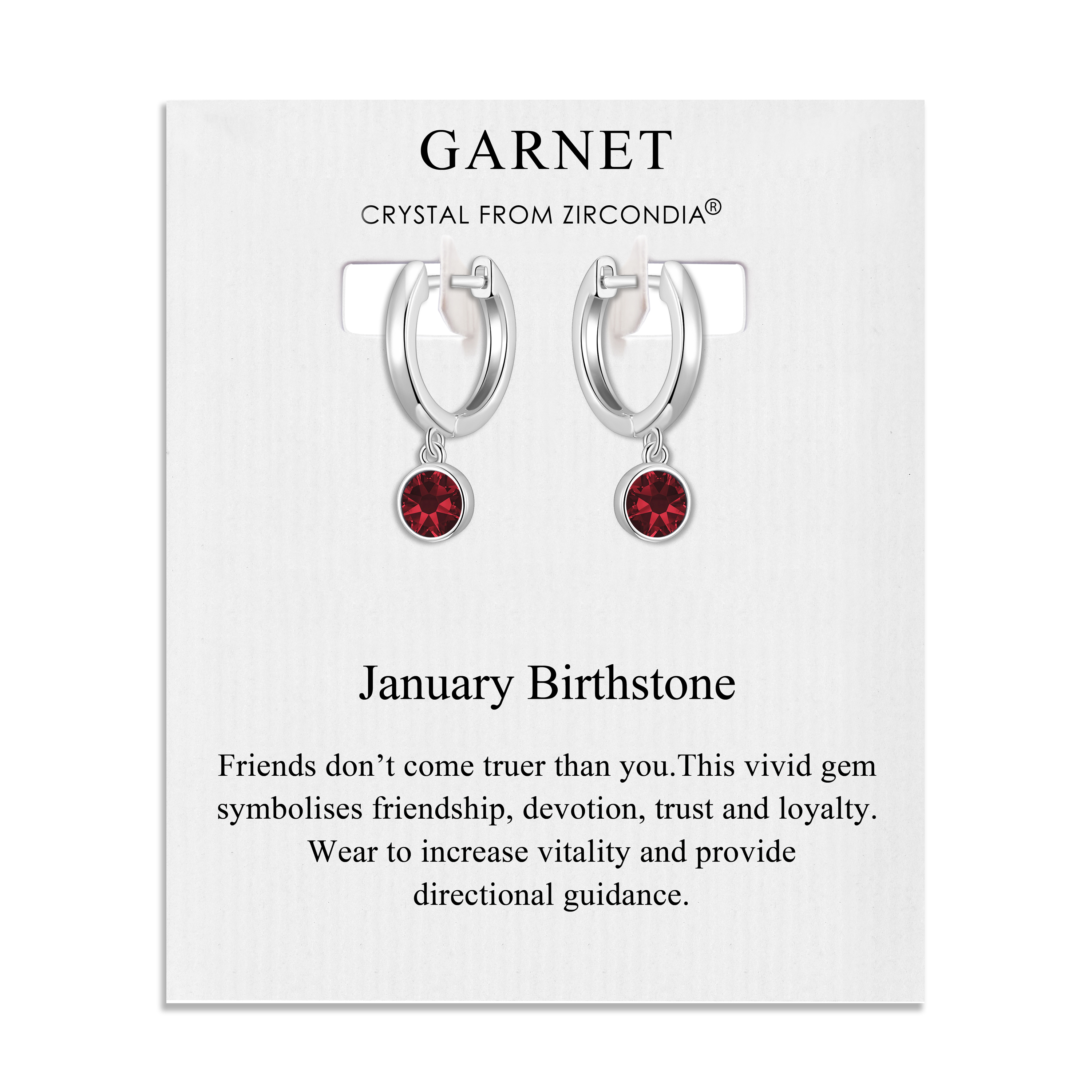 January Birthstone Hoop Earrings Created with Garnet Zircondia® Crystals by Philip Jones Jewellery