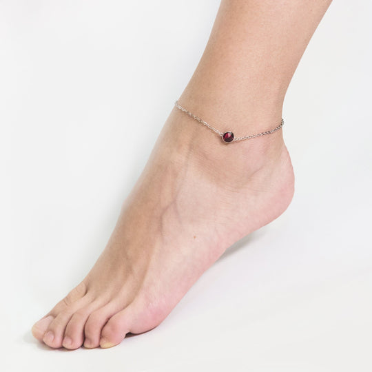 July (Ruby) Birthstone Anklet Created with Zircondia® Crystals - Philip Jones Jewellery