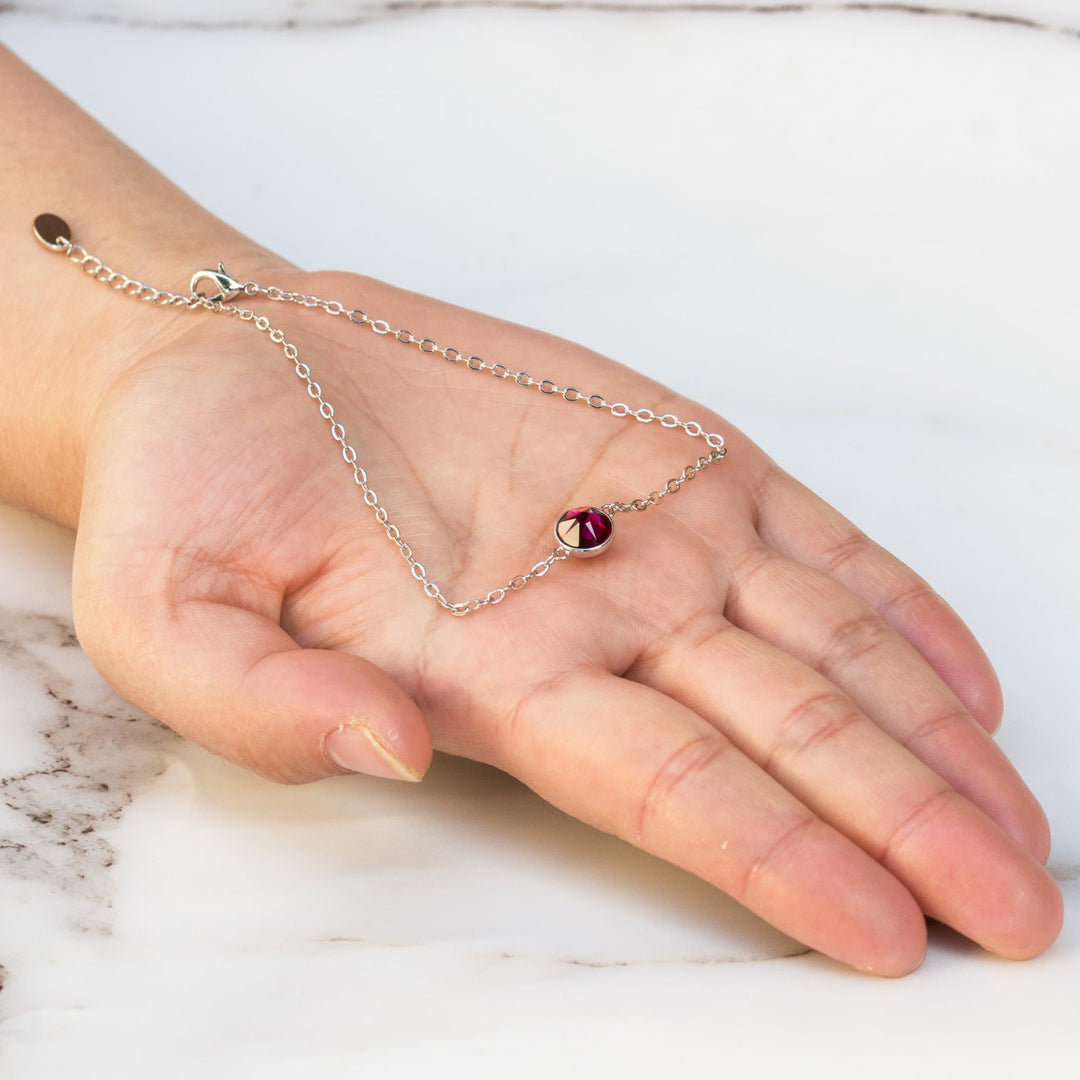 July (Ruby) Birthstone Anklet Created with Zircondia® Crystals - Philip Jones Jewellery