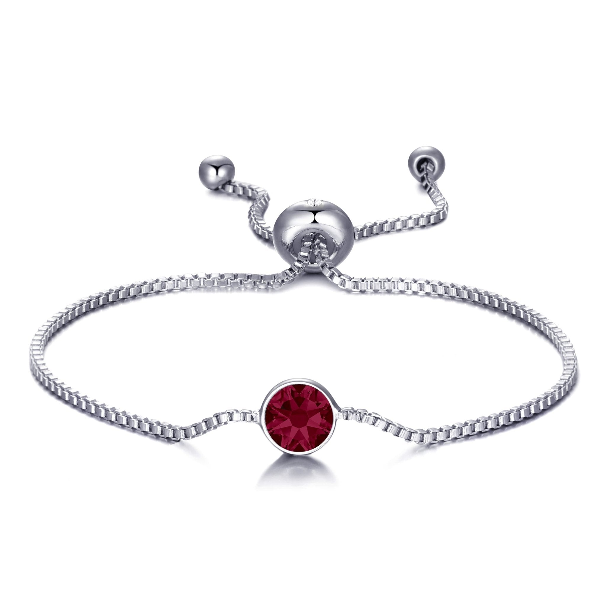 July (Ruby) Birthstone Bracelet Created with Zircondia® Crystals - Philip Jones Jewellery