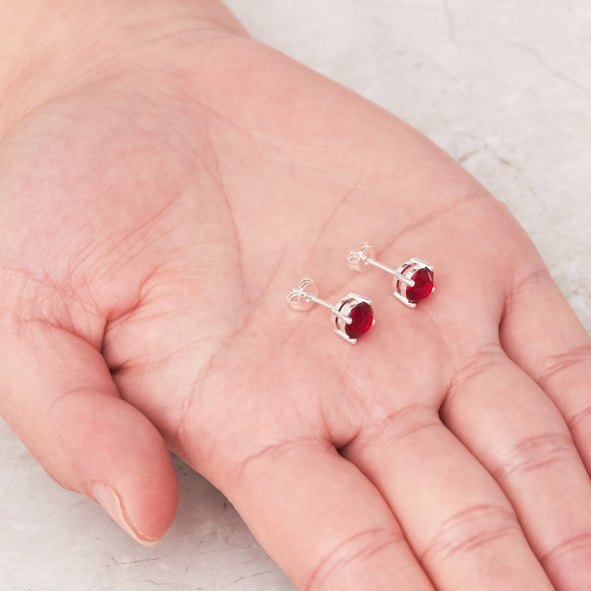 July (Ruby) Birthstone Earrings Created with Zircondia® Crystals - Philip Jones Jewellery