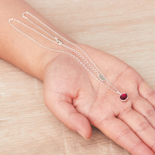 July (Ruby) Birthstone Necklace Created with Zircondia® Crystals - Philip Jones Jewellery
