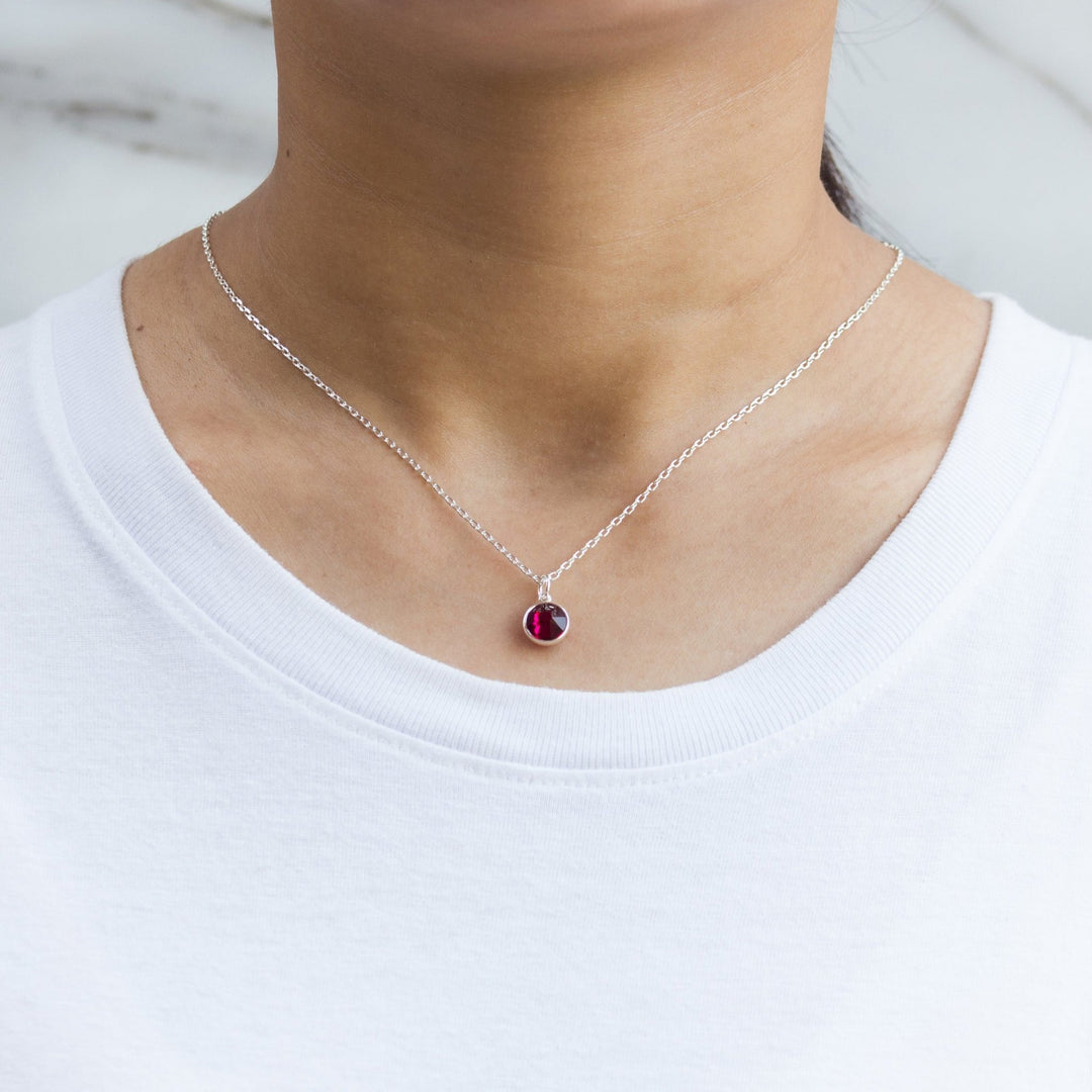 July (Ruby) Birthstone Necklace Created with Zircondia® Crystals - Philip Jones Jewellery