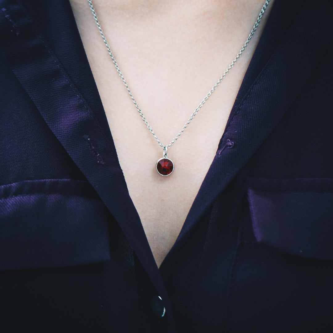 July (Ruby) Birthstone Necklace Created with Zircondia® Crystals - Philip Jones Jewellery