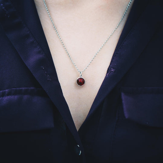 July (Ruby) Birthstone Necklace Created with Zircondia® Crystals - Philip Jones Jewellery