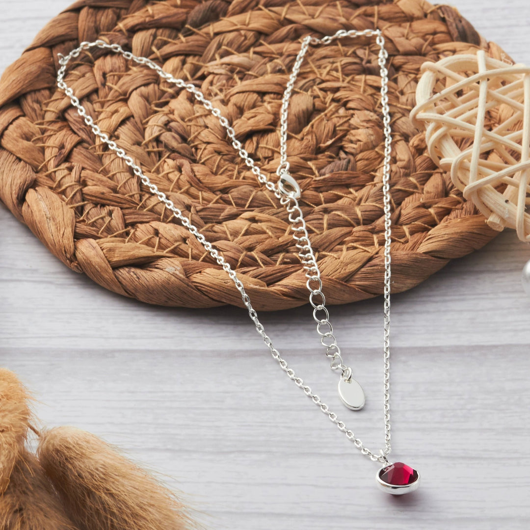 July (Ruby) Birthstone Necklace Created with Zircondia® Crystals - Philip Jones Jewellery